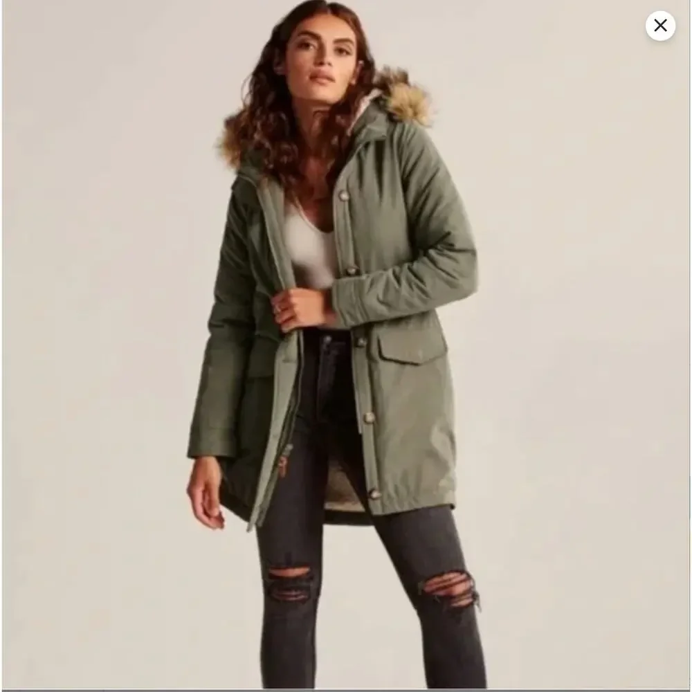 Abercrombie & Fitch Military Parka Coat Green Women's Small Gorpcore Utility - Picture 15 of 16